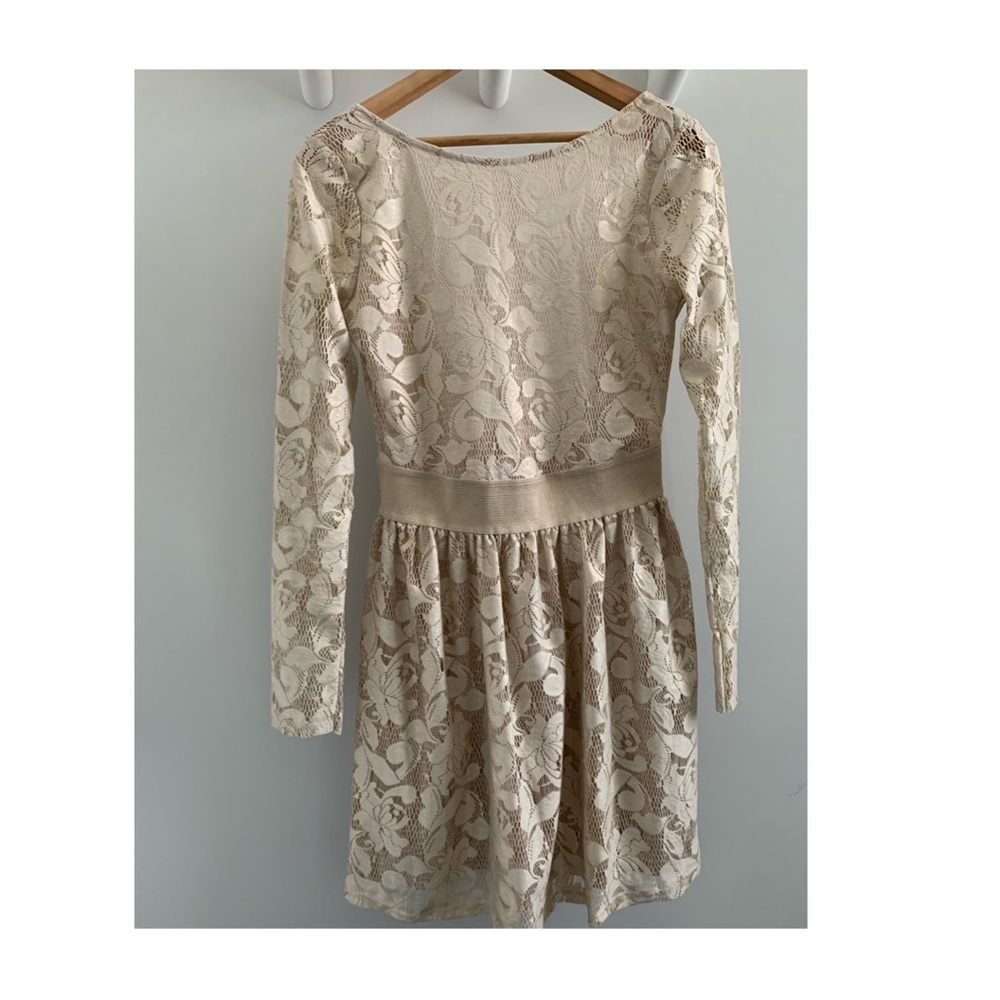 Creme colored long sleeve cocktail dress